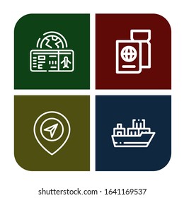 journey icon set. Collection of Boarding pass, Passport, Gps, Cargo ship icons