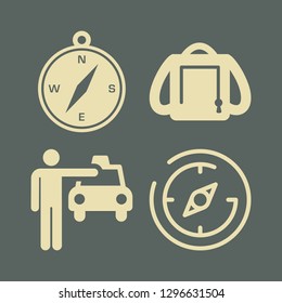 journey icon set with compass, backpack and cab vector illustration