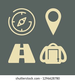 journey icon set with compass, location tag and backpack vector illustration