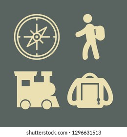 journey icon set with compass, train and traveler vector illustration