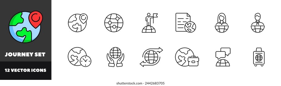 Journey icon set. Earth icons. Linear style. Vector icons