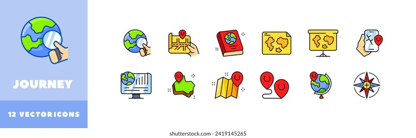 Journey icon set. Flat style. Vector icons