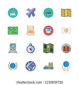 journey icon set. vector set about flight, car, planet earth and yacht icons set.