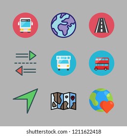 journey icon set. vector set about road, caravan, bus and transfer icons set.