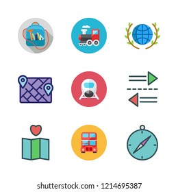 journey icon set. vector set about transfer, planet earth, compass and map icons set.