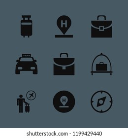 journey icon. journey vector icons set travelling luggage, baggage cart, tourist flying and compass