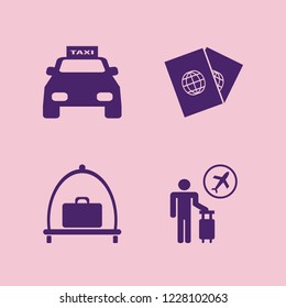 journey icon. journey vector icons set tourist flying, passports, taxi cab and baggage cart