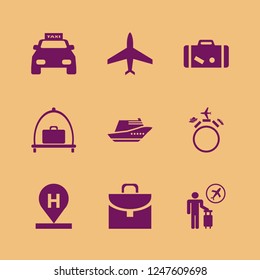 journey icon. journey vector icons set traveling by car plane ship, tourist flying, suitcase and motor yacht