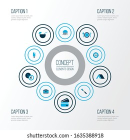 Journey icons colored set with credit card, first aid kit, coconut cocktail and other tropical drink elements. Isolated vector illustration journey icons.