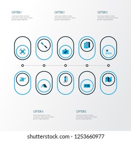 Journey icons colored set with flask, airplane ticket, sea and other hygiene elements. Isolated vector illustration journey icons.