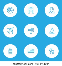 Journey icons line style set with tourist, signpost, bank card and other traveler  elements. Isolated vector illustration journey icons.