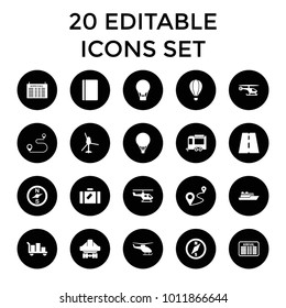 Journey icons. set of 20 editable filled journey icons such as luggage, passport, arrival table, air balloon, compass, trailer. best quality journey elements in trendy style.