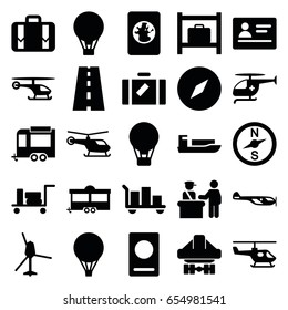 Journey icons set. set of 25 journey filled icons such as luggage, pass control, passport, helicopter, luggage storage, trailer, cargo plane back view, road
