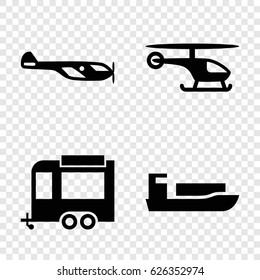 Journey icons set. set of 4 journey filled icons such as helicopter, trailer