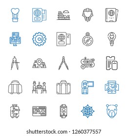 journey icons set. Collection of journey with camel, compass, passport, street map, suitcase, mobile map, guide, korean, luggage, boarding pass. Editable and scalable journey icons.