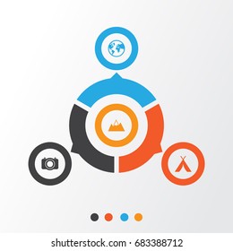 Journey Icons Set. Collection Of Camera, Mount, Planet And Other Elements. Also Includes Symbols Such As Mount, Mountain, Tent.