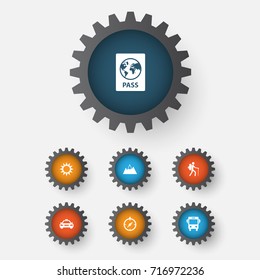 Journey Icons Set. Collection Of Certificate, Mount, Transport And Other Elements. Also Includes Symbols Such As Hill, Sunny, Car.