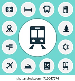 Journey Icons Set. Collection Of Direction, Sunny, Building And Other Elements. Also Includes Symbols Such As Photo, Aircraft, Direction.