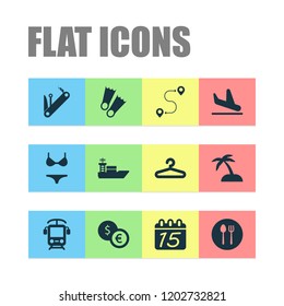 Journey icons set with electric train, ship, hanger and other destination elements. Isolated vector illustration journey icons.