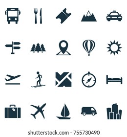 Journey Icons Set. Includes Icons Such As Boat, Airship, Doss And Other.