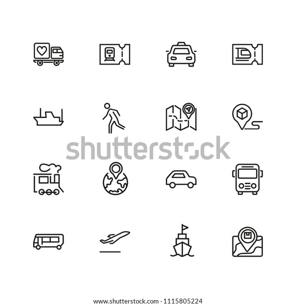 Journey icons. Set of  line icons. Train, bus,\
plane. Journey concept. Vector illustration can be used for topics\
like travel, vacation,\
vehicle.