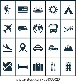 Journey Icons Set With Map, Sundown, Planet And Other Doss Elements. Isolated Vector Illustration Journey Icons.