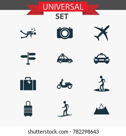 Journey icons set with mount, pickup, scuba and other mount  elements. Isolated vector illustration journey icons.