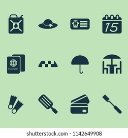 Journey icons set with taxi, train ticket, hat and other cab elements. Isolated vector illustration journey icons.