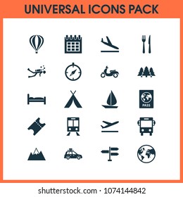 Journey icons set with tent, train, aircraft and other scuba elements. Isolated vector illustration journey icons.