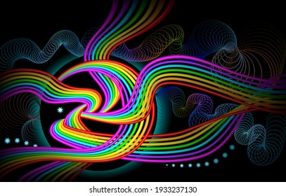 Journey into the subconscious. Fantasy psychedelic illustration. Trip out of depression. Stylized convolutions of the brain. Abstract hypnotizing waves. Background for neurological poster or banner.