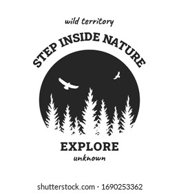 Journey into the wild. Badge, t-shirt design.