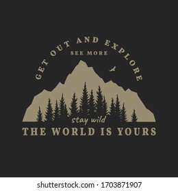 Journey into the wild. Badge, t-shirt design on a dark background.