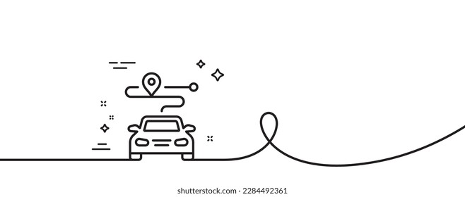 Journey line icon. Continuous one line with curl. Road path sign. Car route map symbol. Journey single outline ribbon. Loop curve pattern. Vector