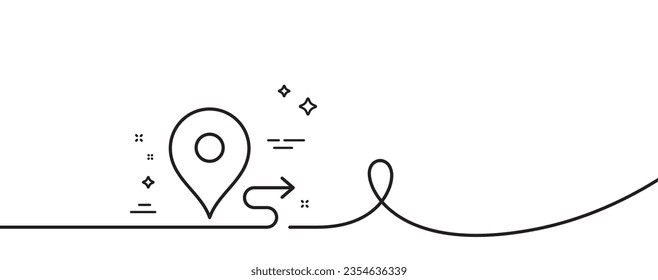 Journey line icon. Continuous one line with curl. Road path sign. Route map distance symbol. Journey single outline ribbon. Loop curve pattern. Vector