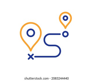 Journey line icon. Road path sign. Route map distance symbol. Colorful thin line outline concept. Linear style journey icon. Editable stroke. Vector