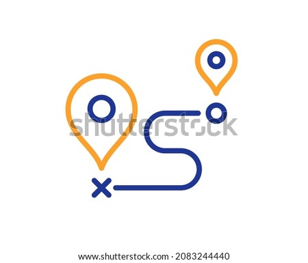 Journey line icon. Road path sign. Route map distance symbol. Colorful thin line outline concept. Linear style journey icon. Editable stroke. Vector
