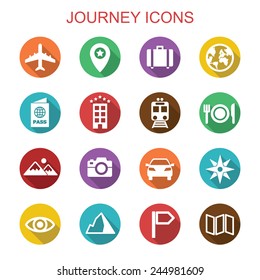 journey long shadow icons, flat vector symbols