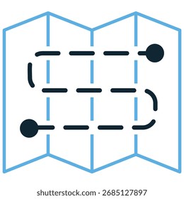 Vetor de ícone de mapas de viagem. Ideal para planejamento de viagens, visualização de rotas e temas de fluxo de processos. Este gráfico representa uma representação visual de um caminho tomado ou a ser tomado.
