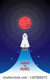 Journey to Mars. Concept idea for human travel from Earth to Mars. Eps10 editable vector. 