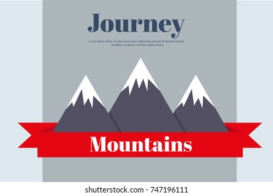 The journey to the mountains.the landscape of the mountains.vector illustration.A red banner.