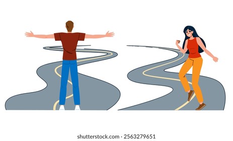 journey open road freedom vector. exploration wanderlust, escape liberation, serenity solitude journey open road freedom character. people flat cartoon illustration