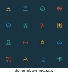 Journey Outline Icons Set. Collection Of Plane, Video, Traveler And Other Elements. Also Includes Symbols Such As Backpack, Navigate, Certificate.