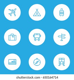 Journey Outline Icons Set. Collection Of Plane, Direction, Auto And Other Elements. Also Includes Symbols Such As Front, Baggage, Suitcase.
