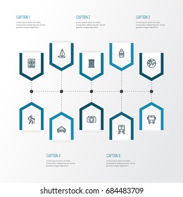 Journey Outline Icons Set. Collection Of Auto, Traveler, Ship And Other Elements. Also Includes Symbols Such As Photo, Boat, Bus.