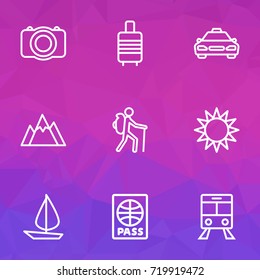 Journey Outline Icons Set. Collection Of Tram, Taxi, Suitcase And Other Elements. Also Includes Symbols Such As Certificate, Diploma, Baggage.