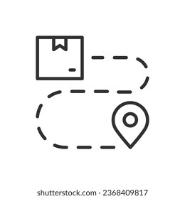 The journey of a parcel to its destination, linear icon. From warehouse to recipient. Line with editable stroke