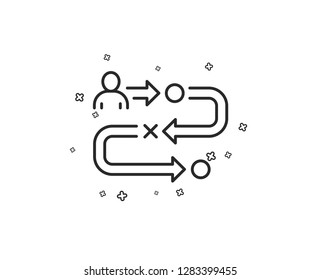 Journey path line icon. Project process sign. Geometric shapes. Random cross elements. Linear Journey path icon design. Vector