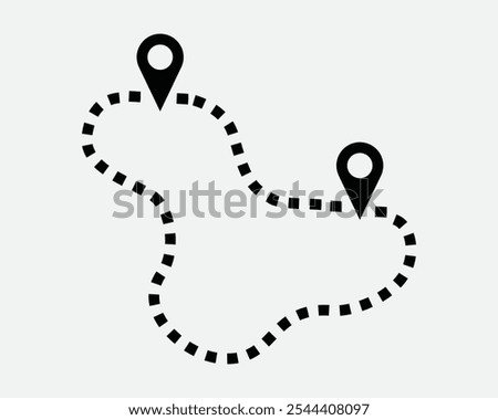 Journey Pathway Destination Travel Vacation Point Pin Pinhead Multiple Location Place Marker Mark Placement Vector Sign Icon Shape Outline Black White