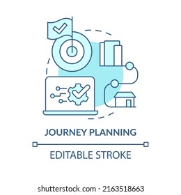 Journey planning turquoise concept icon. Route and means of travelling. Maas perk abstract idea thin line illustration. Isolated outline drawing. Editable stroke. Arial, Myriad Pro-Bold fonts used