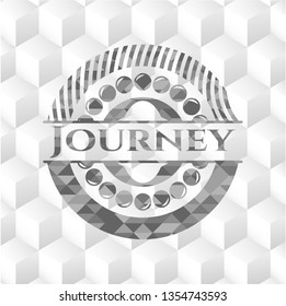 Journey realistic grey emblem with cube white background